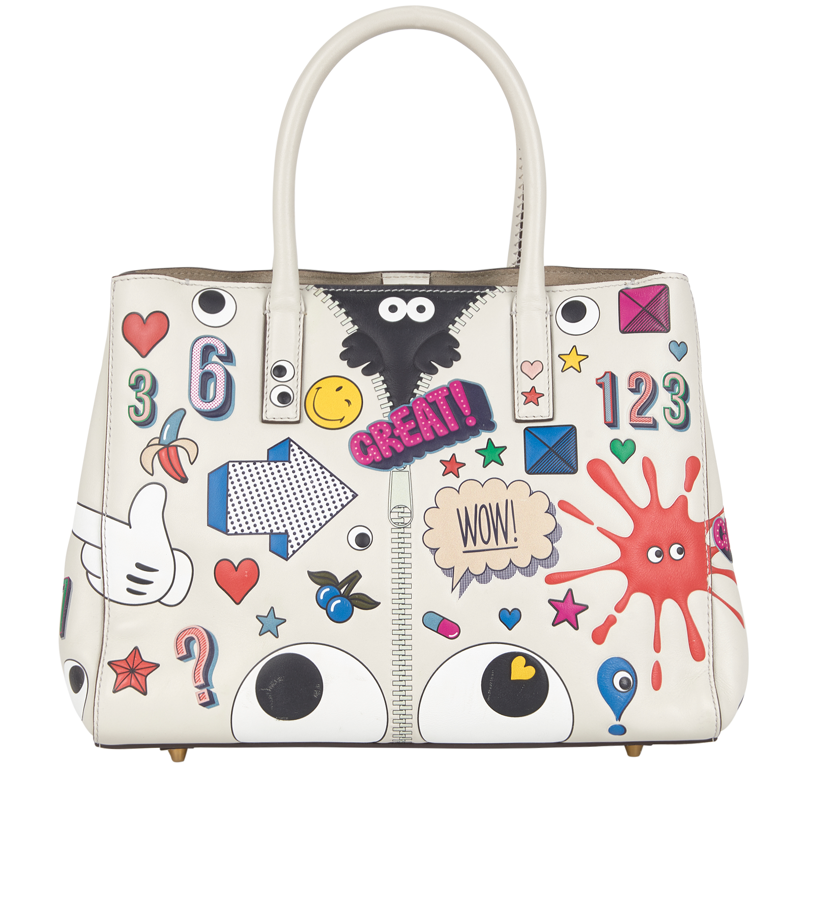 Ebury Maxi Ii Allover Wink Stickers Tote, &pound;250, Handbags, White, Leather, Back view